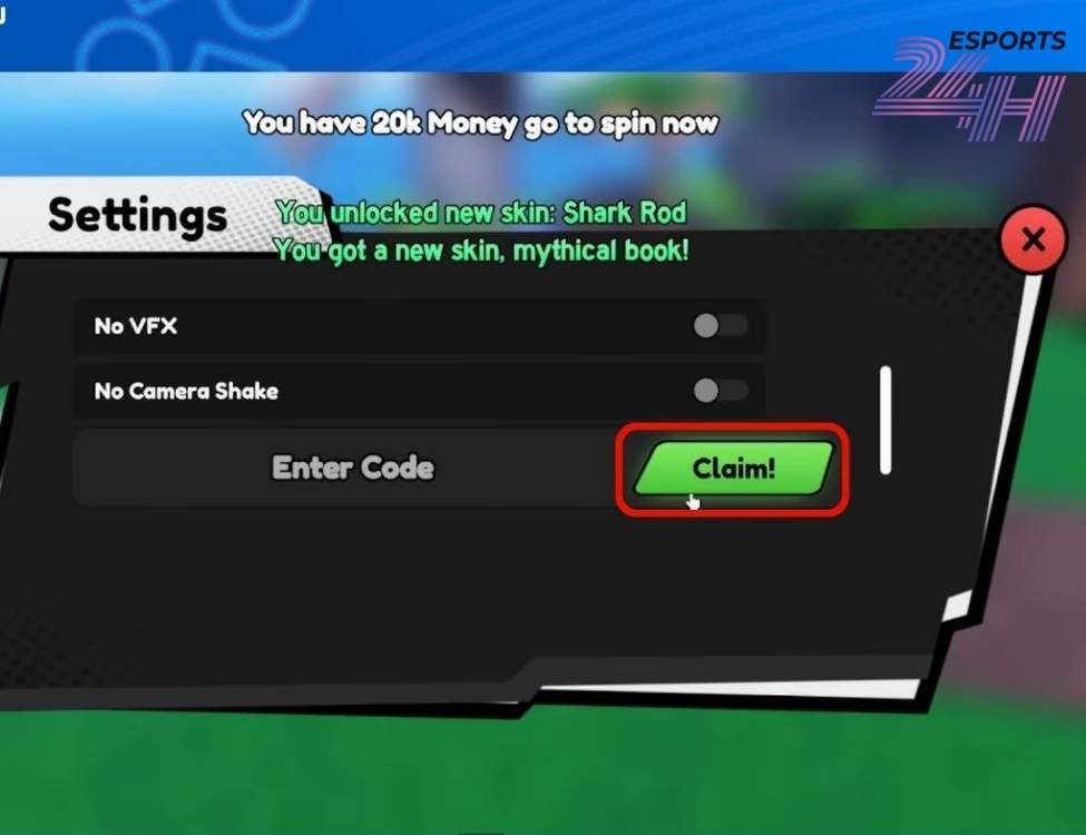 Cách nhập code trong Titan Fishing Roblox