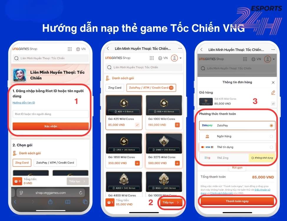 Hướng dẫn chi tiết từng bước nạp Tốc Chiến