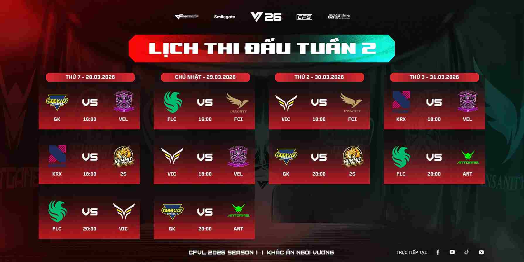 Lịch thi đấu chi tiết giải đấu Đột Kích CFVL 2026 Mùa 1