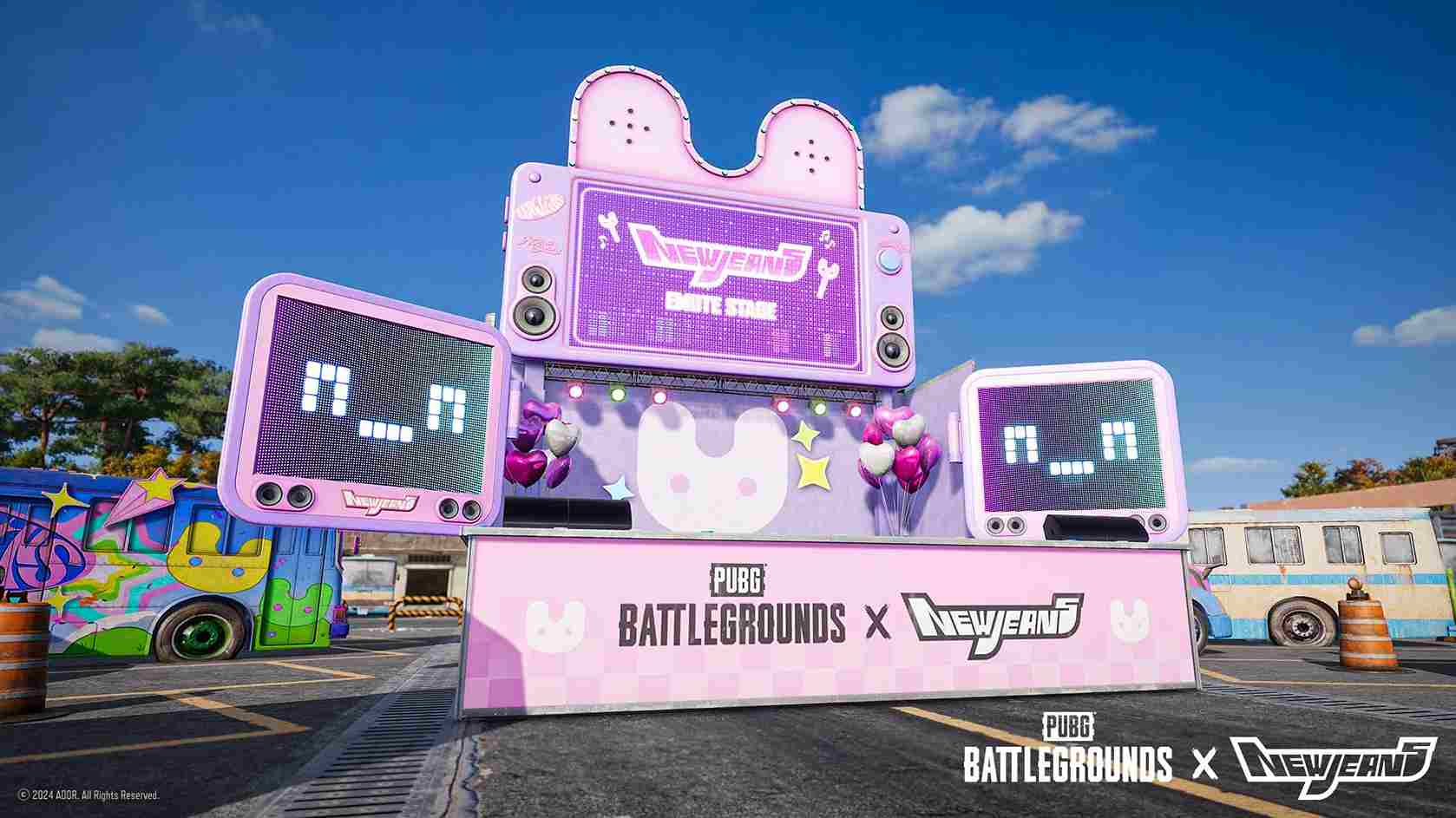 Xe bus thỏ và hòm tiếp tế phiên bản giới hạn NewJeans x PUBG trên bản đồ Erangel